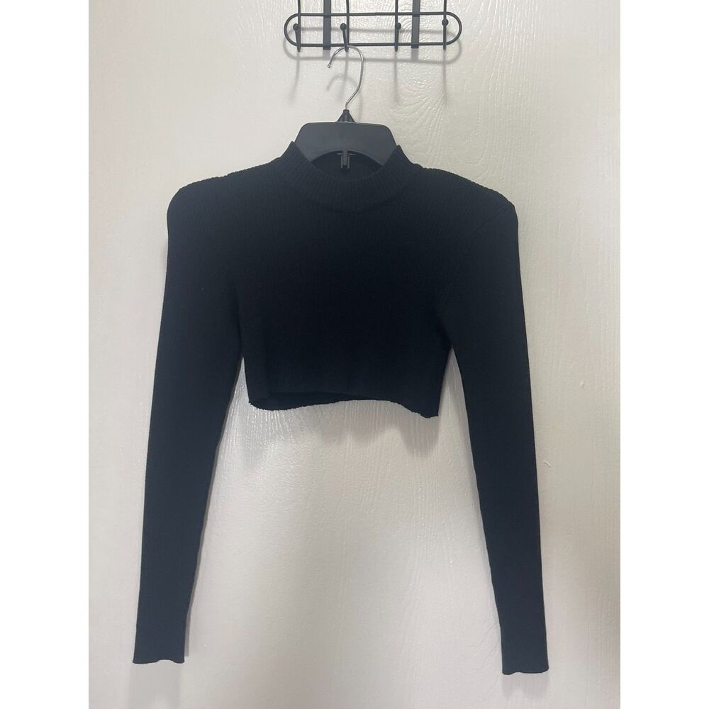 H&M Divided Women's Black Ribbed Mock Neck Crop Sweater